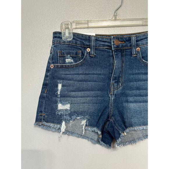 BP Womens Cut-Off Shorts Blue Distressed Frayed Dark Wash Stretch Denim 25 New - Picture 2 of 8
